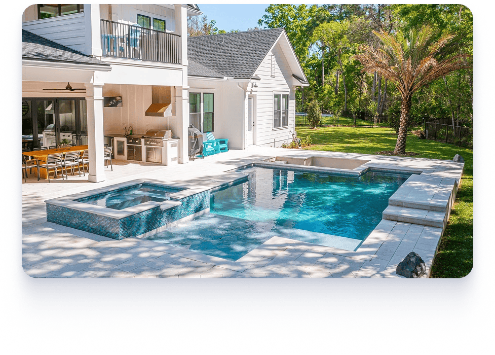 Elegant pool featuring a spacious patio and deck, highlighting Aspire's pool expertise in Texas.